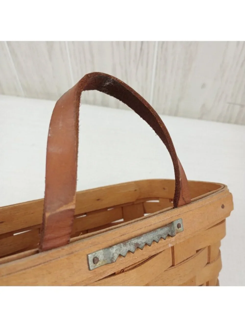 Vintage 1996 Longaberger Wall Hanging Leather Handle Basket Signed